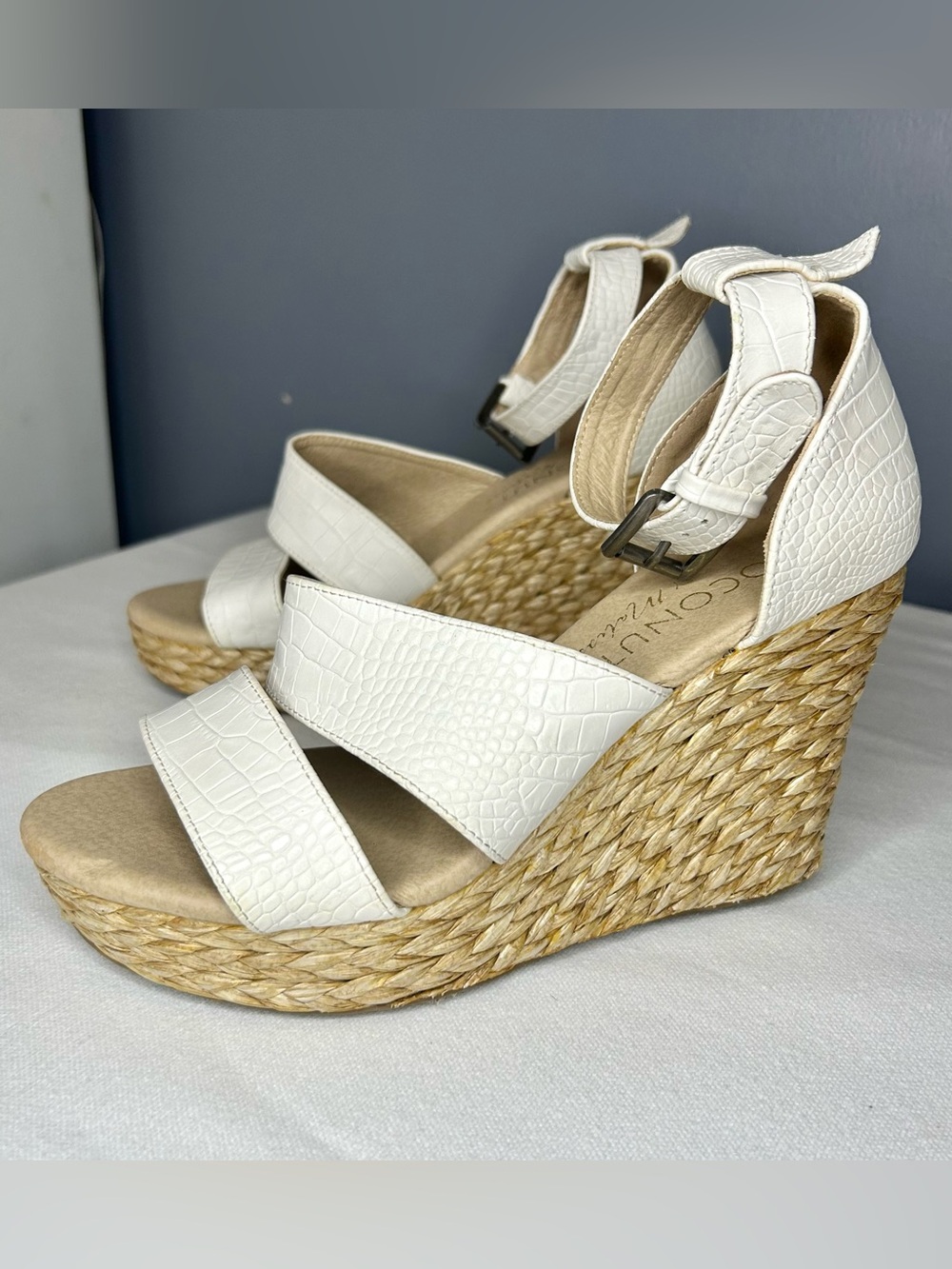 Coconuts By Matisse Mickie Sandals Womens 9 / 40 White Croc Espadrille Wedge
